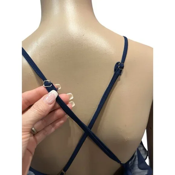 Lulus Metropolitan Navy Blue Ruffled Maxi Dress Large V Neck Sleeveless - Picture 9 of 16